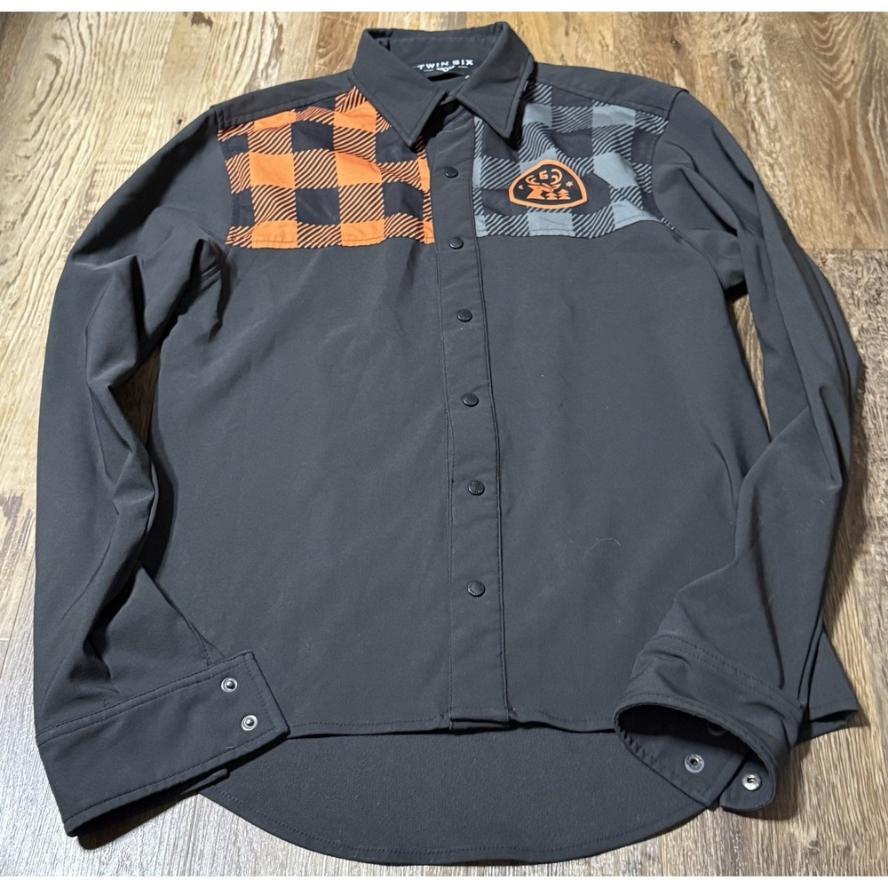 Twin Six Cycling Jersey Black  Orange Full Zip Long Sleeve Size Small Mens